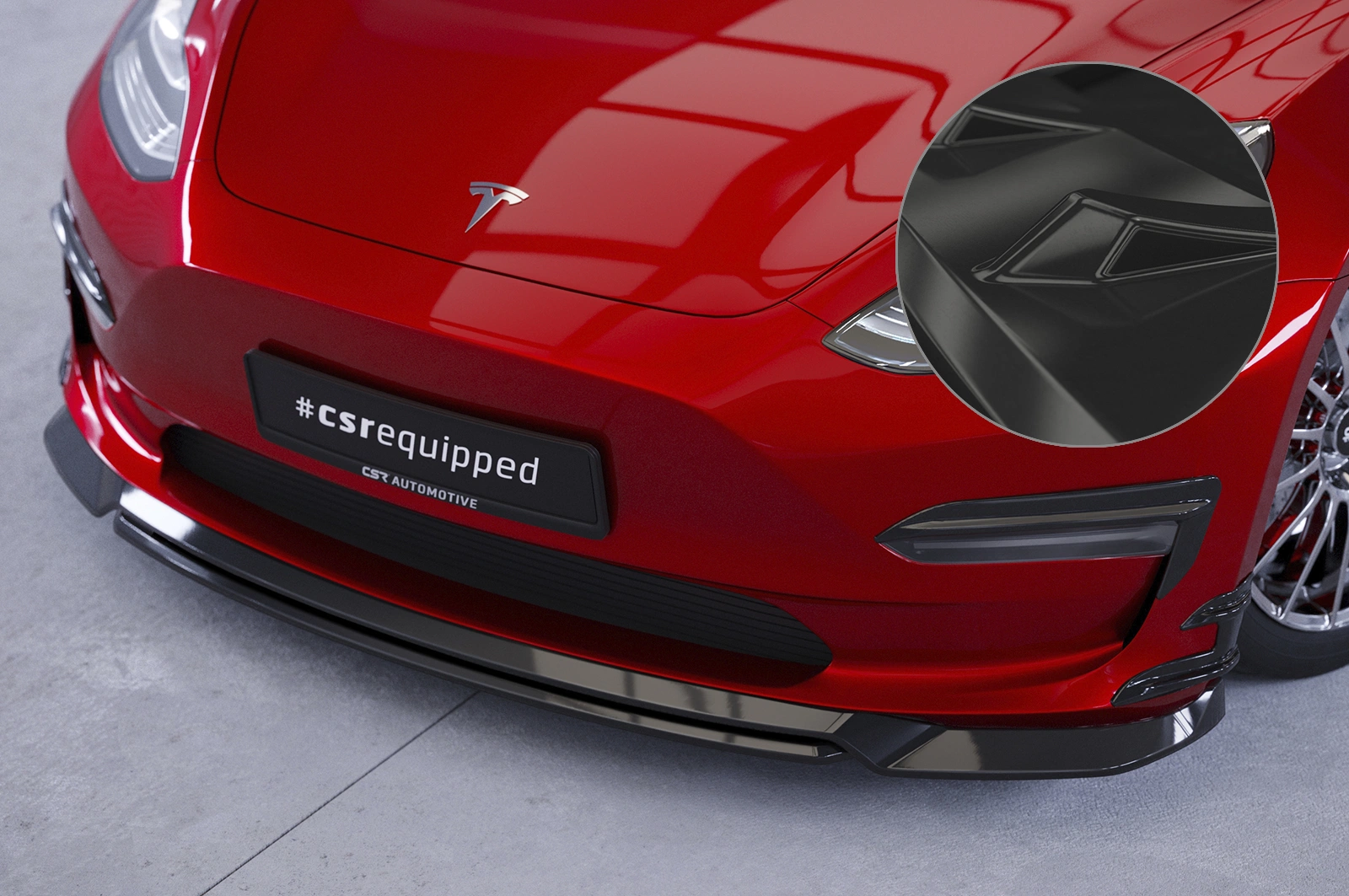 Voorspoiler Tesla Model 3 Glans Zwart (2017–09/2023 Voor Facelift) CSR