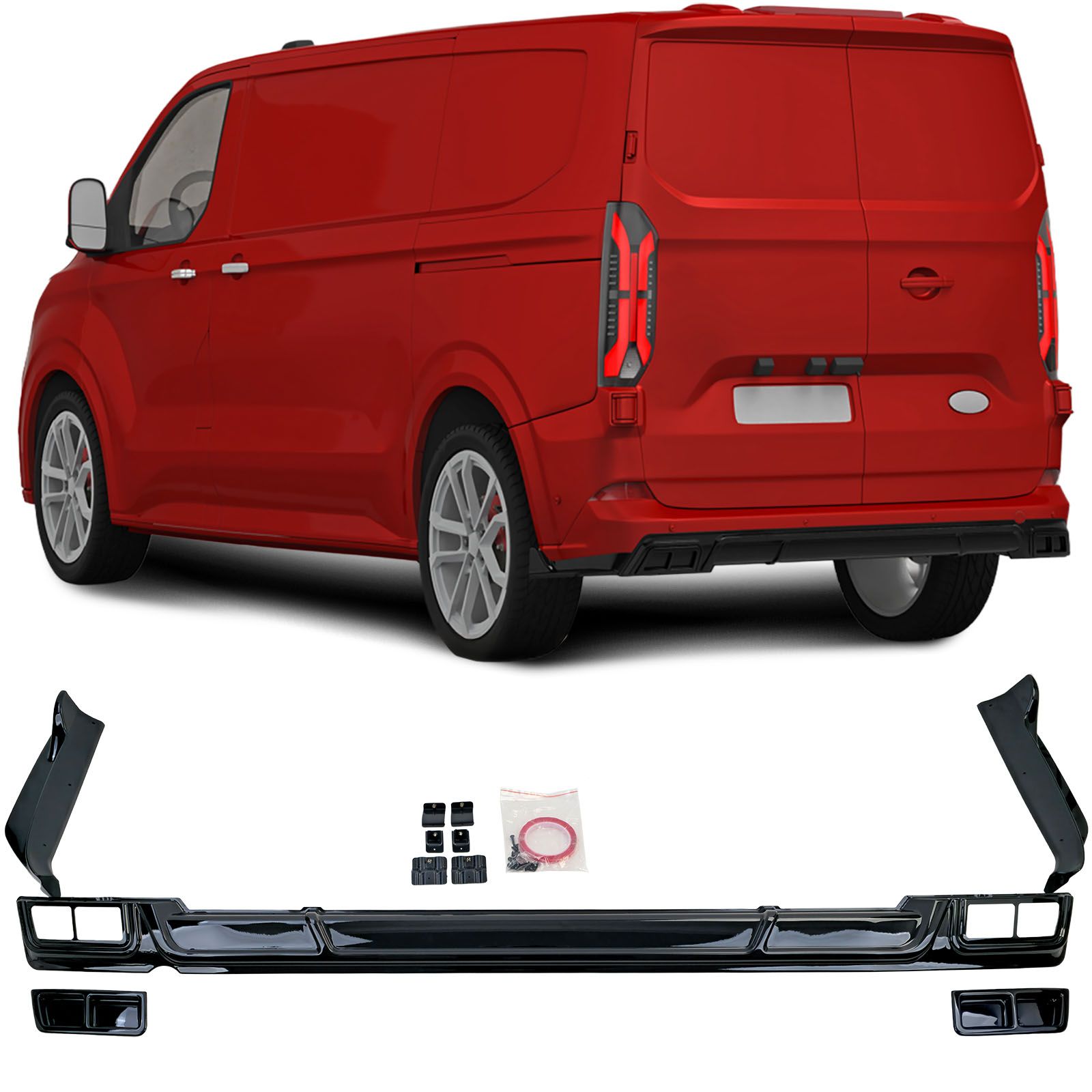 Achterbumper Diffusor Ford Tourneo Transit Custom 2023- Glanzend zwart