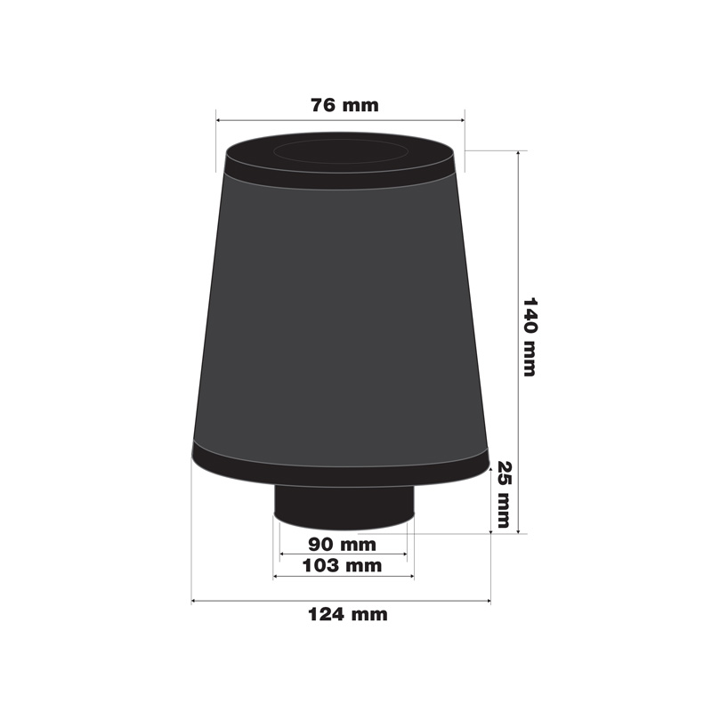 Simoni Racing Schuimluchtfilter Universeel - 124/76mm - Zwart - incl. 3 adapterringen