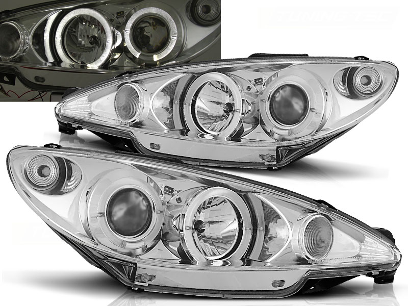 Faros Peugeot 206 98-02 Angel Eyes cromo