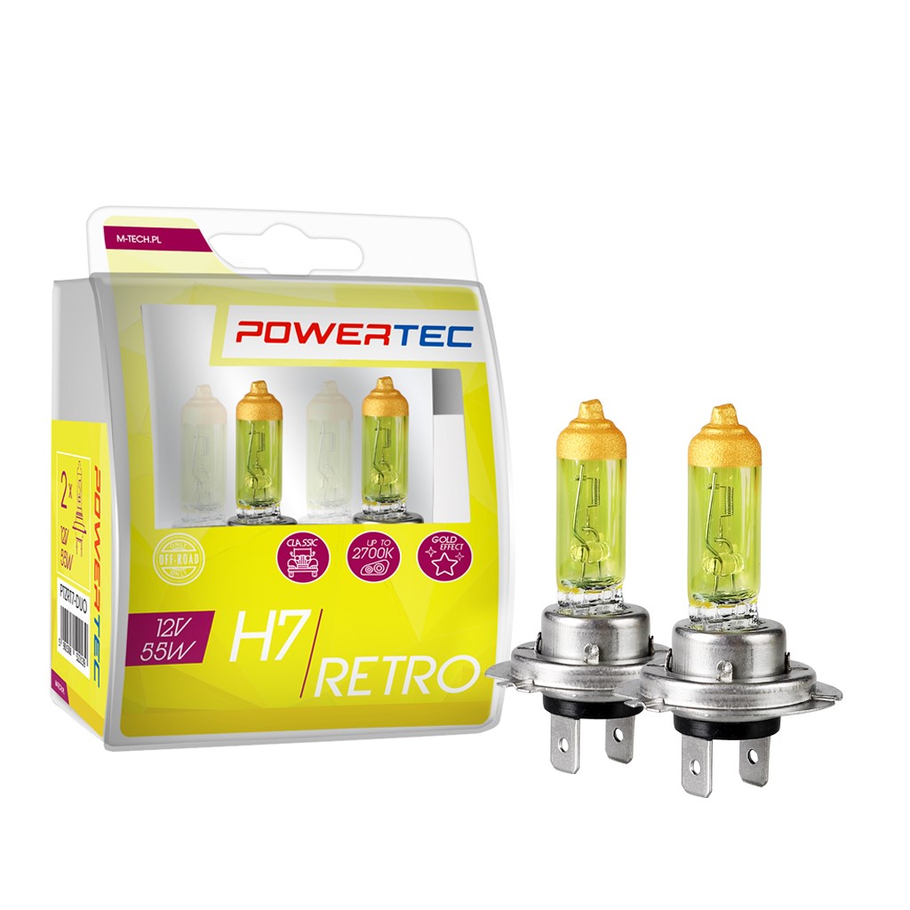 Geel Powertec Retro Yellow H7 12V DUO 3200K lampen