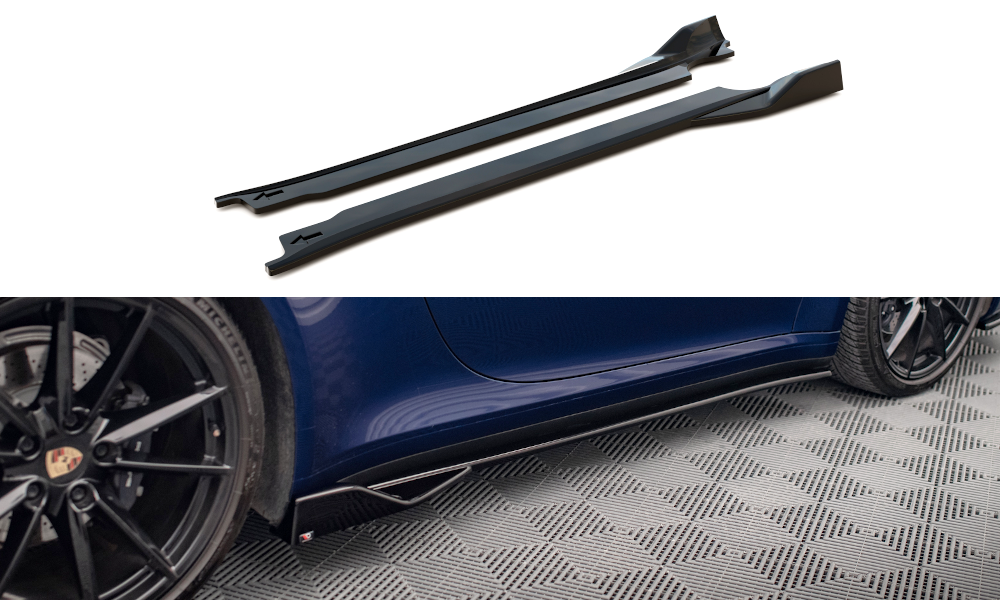 Zijskirts V.2 Porsche 911 Carrera 992 Aero Pack Maxton Glans Zwart
