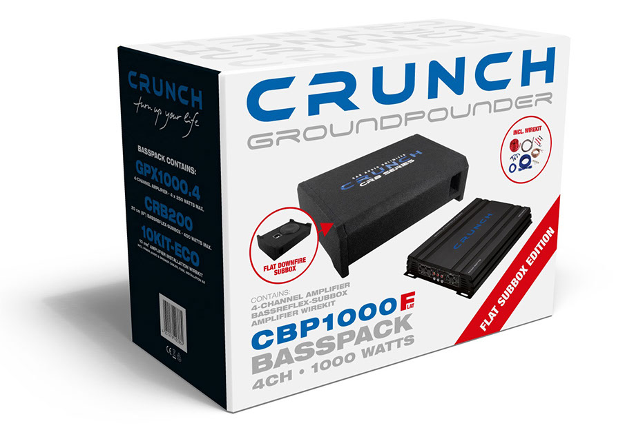 Crunch Bass pakket CBP1000F – Subwoofer, Versterker & Kabelset