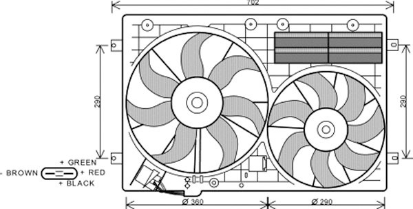 DUBBELE FAN VW+AUDI +AC 03-10 360/295mm AUDI/SEAT/VW/+AC