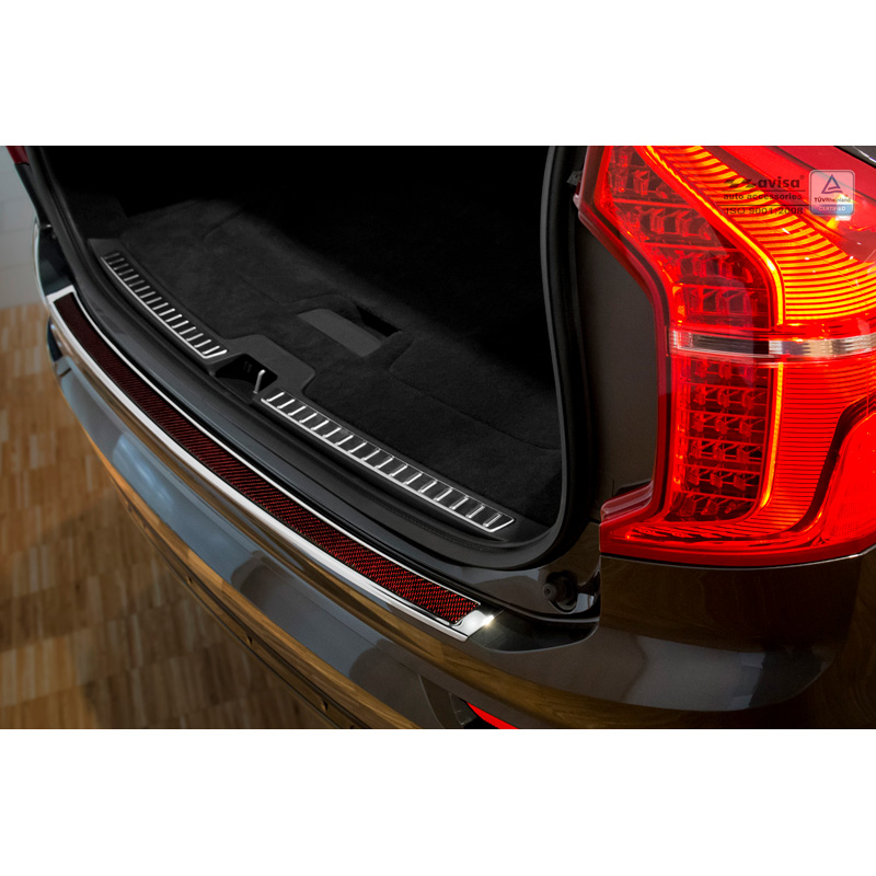 RVS Achterbumperprotector 'Deluxe'  Volvo XC90 2015-2019 & alle Facelift modellen Chroom/Rood-Zwart Carbon
