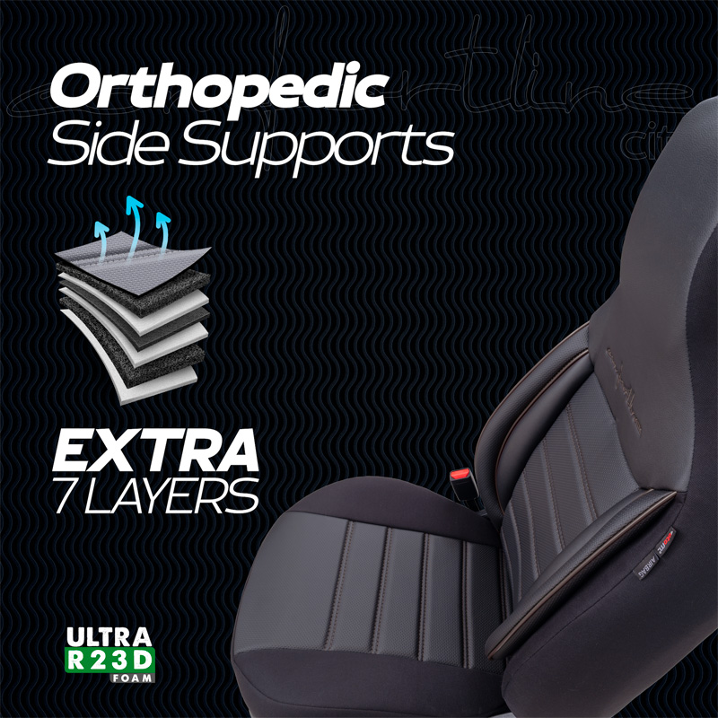 Universele Leder/Stoffen 'CityBug' Stoelhoezenset 'Comfortline' Zwart/Grijs - 9-delig - geschikt voor Side-Airbags