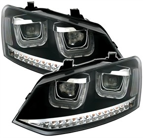 Headlights VW Polo 6R 09- DRL black Facelift look