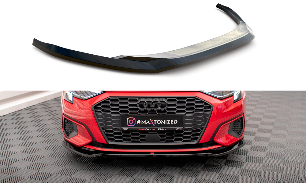 Voorspoiler V.2 Audi A3 8Y Maxton Glans Zwart