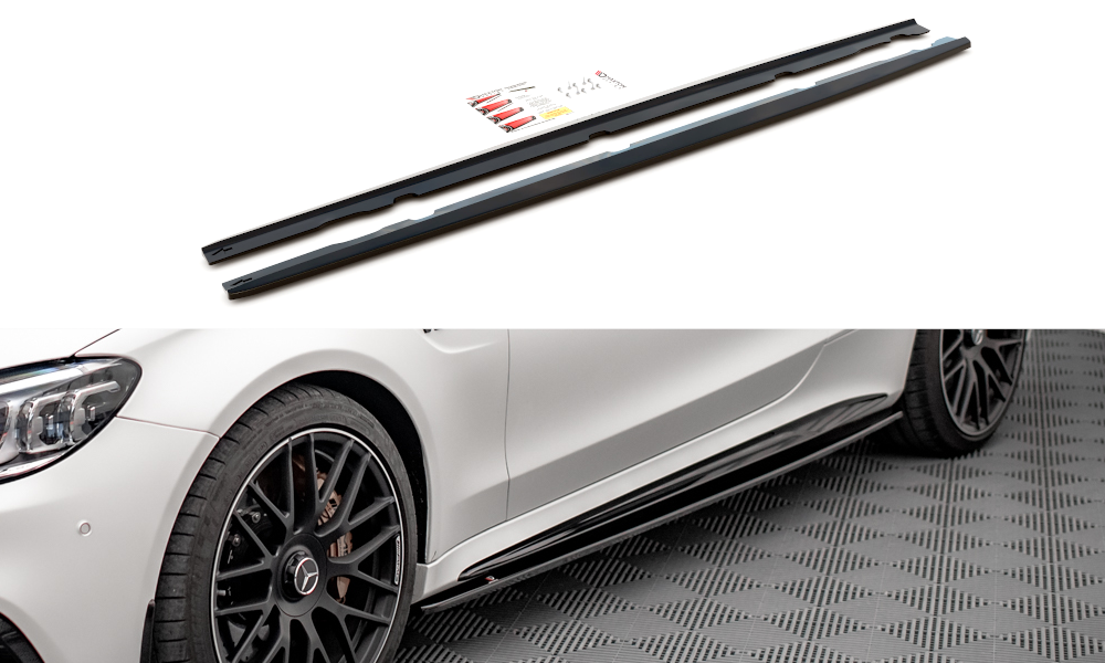 Zijskirts V.1 Mercedes AMG C63 Coupe W205 FL Maxton Glans Zwart