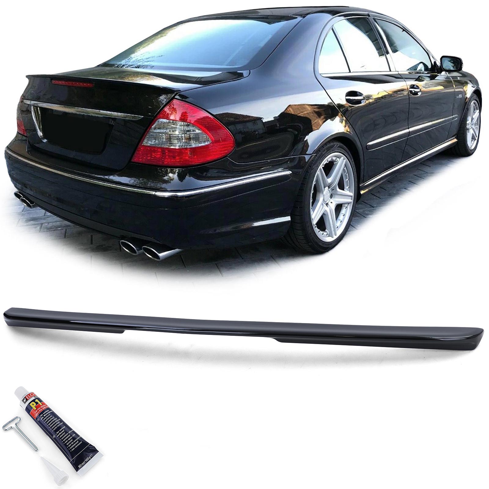 Achterklep Spoiler Mercedes E-Klasse W211 02-09 Glanzend zwart