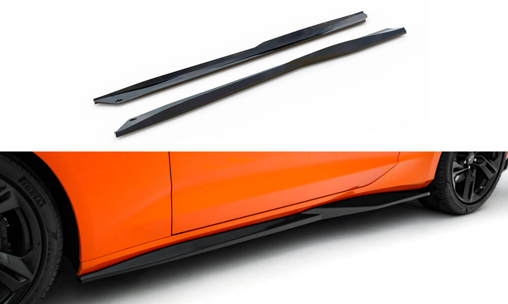 Zijskirts V.1 Chevrolet Camaro SS MK6 Facelift Maxton Glanzend zwart
