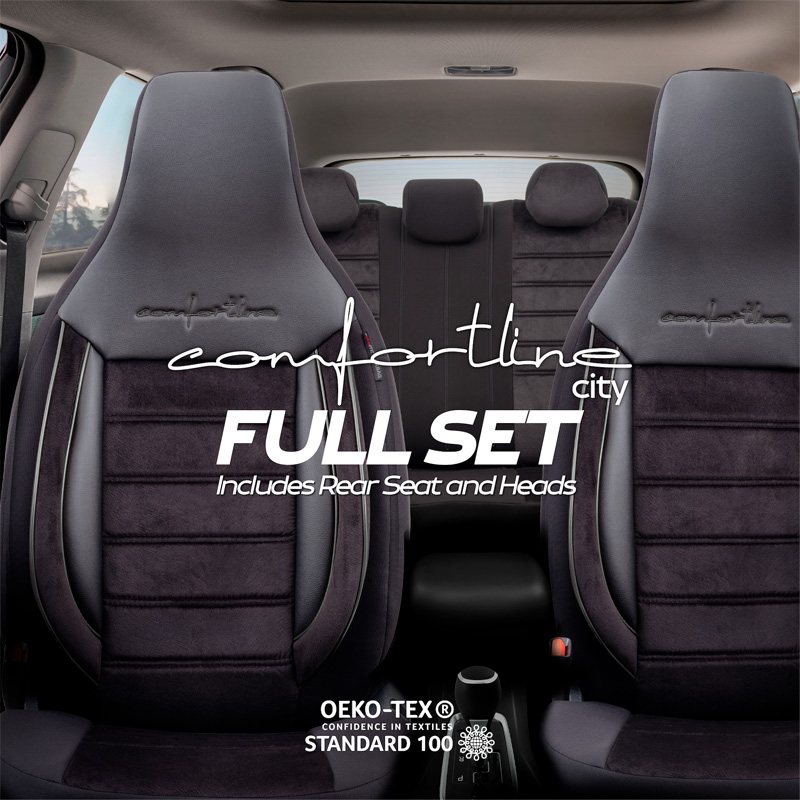 Universele Velours/Stoffen 'CityBug' Stoelhoezenset 'Comfortline' Zwart/Grijs - 9-delig - geschikt voor Side-Airbags