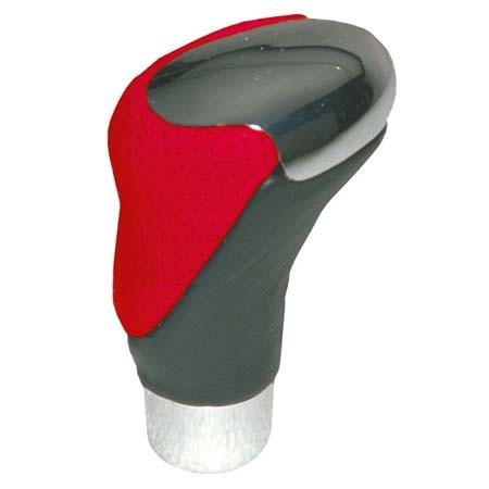 Pookknop chroom/zwart-rood leder