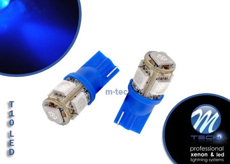 M-tech L054 blauw LED T10 12v 5x SMD5050 2 stuks