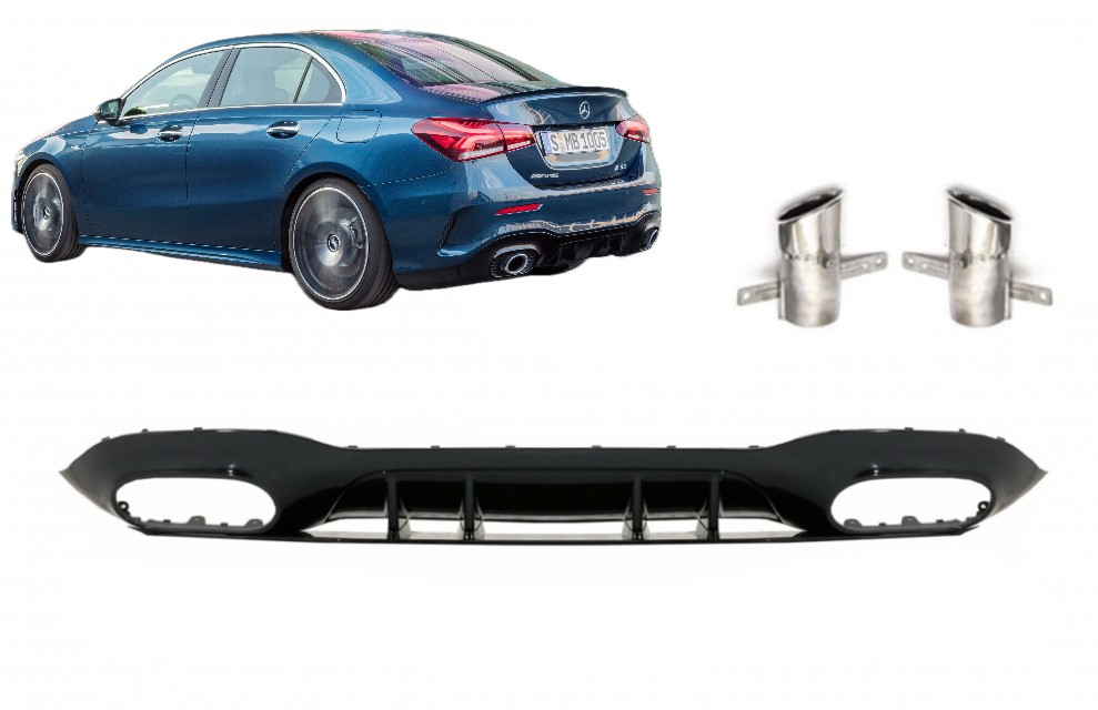 Achterdiffusor Mercedes A-Class V177 Sedan (2018-..) chroom sierstukken