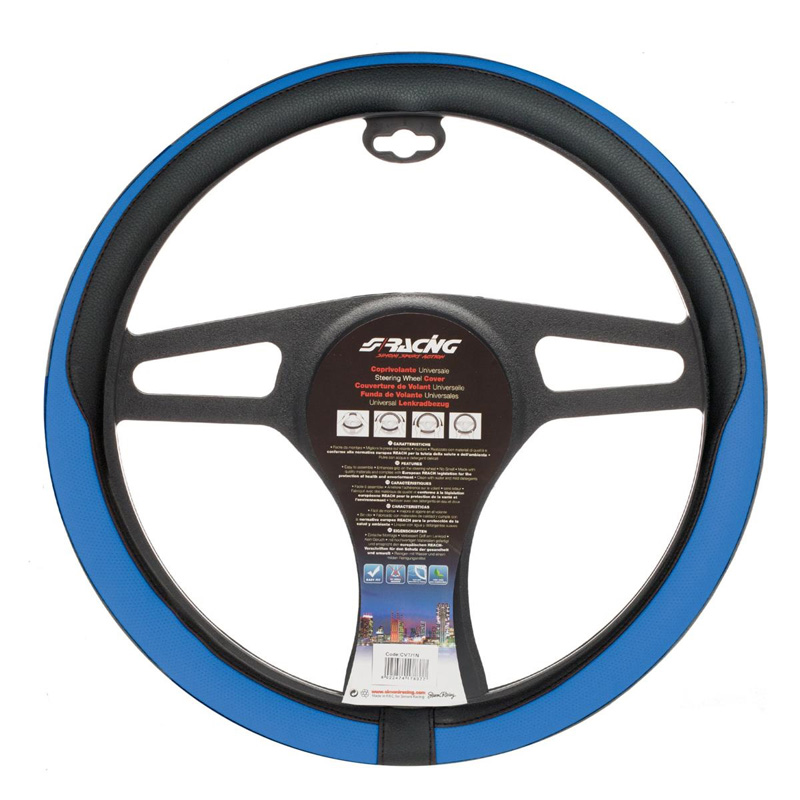 Simoni Racing Stuurwielhoes Tidy - Zwart/Blauw Eco-Leder - 37-39cm