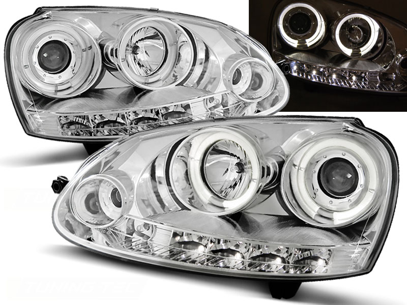 Faros VW Golf V Angel Eyes + LED cromo