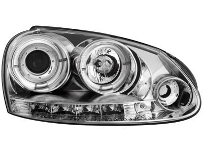 Faros VW Golf V Angel Eyes + LED cromo