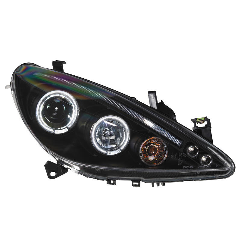 Set Koplampen  Peugeot 307 2001-2005 - Zwart - incl. Angel-Eyes