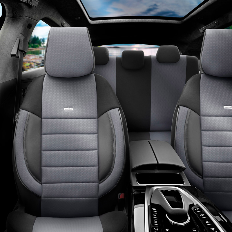 otoM Universele Stoffen Stoelhoezenset 'SelectedFit Pro' Zwart/Grijs - 11-delig - geschikt voor Side-Airbags