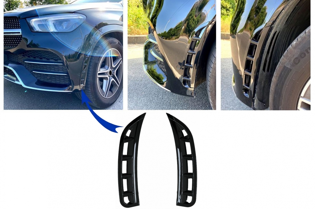 Canard Intakes Voorbumper Mercedes GLE W167 SUV GLE Coupé C167 Sport Line (2019-Up) Glans Zwart