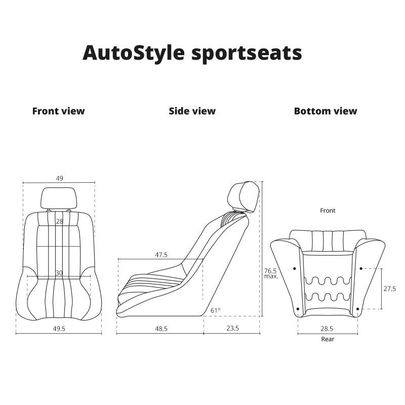 Sportstoel 'Classic' - Zwart Kunstleder - Vaste rugleuning + Hoofdsteun - incl. sledes