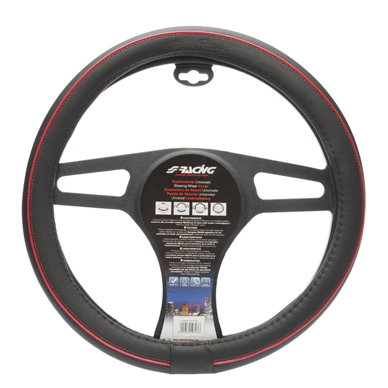 Simoni Racing Stuurwielhoes Speed - Zwart Eco-Leder + Rode Stiksels - 37-39cm