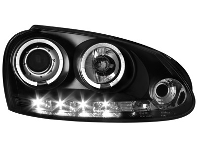 Faros VW Golf V Angel Eyes + LED negro