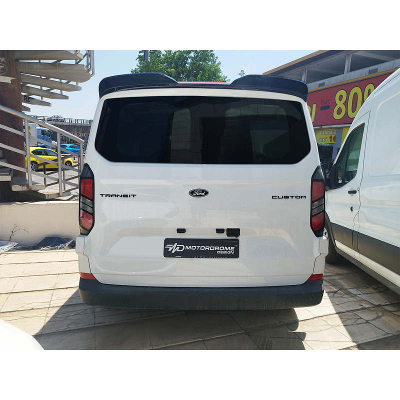 Motordrome Dakspoiler V.3  Ford Transit Custom (V710) 2023- & Volkswagen Transporter T7 2024- (met achterklep) (PU)