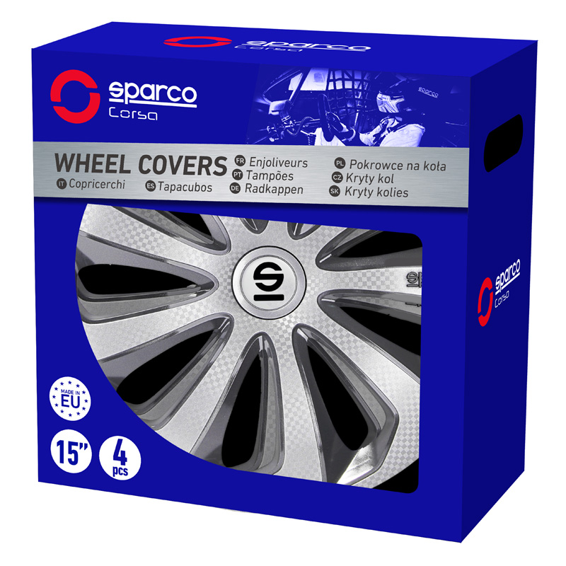 Sparco Wieldoppen Sicilia - 15-inch - Zilver/Grijs/Carbon - Set van 4 stuks