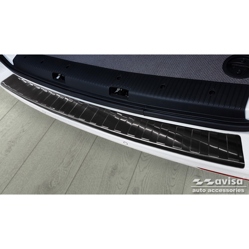 Zwart RVS Achterbumperprotector  VW Transporter T5 2003-2015 (alle) & T6 2015- / FL 2019- (met achterdeuren) 'XL' 'Ribs'
