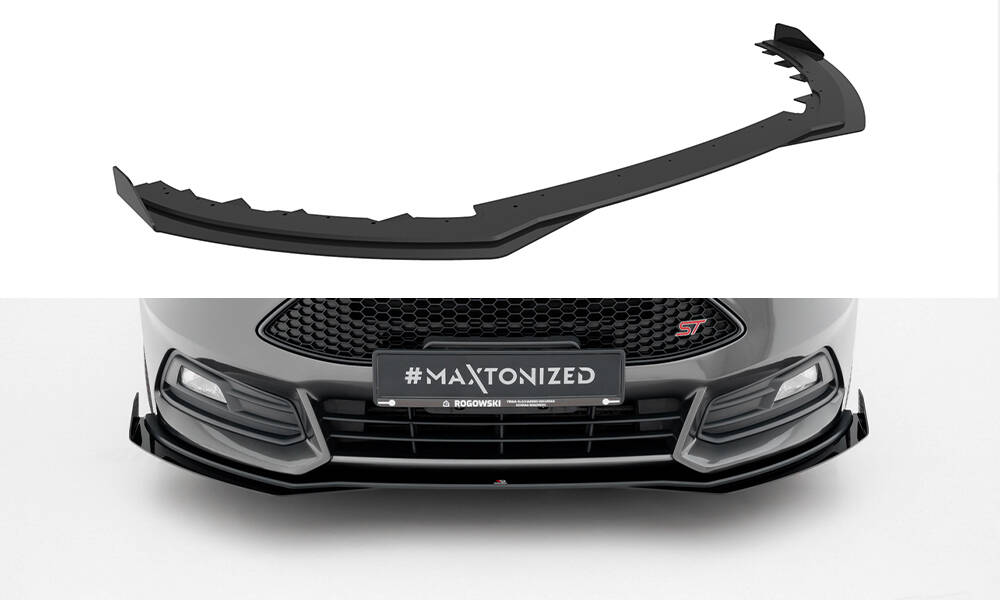 Street Pro Voorspoiler + Flaps Ford Focus ST MK3 Facelift Maxton Glanzend zwart