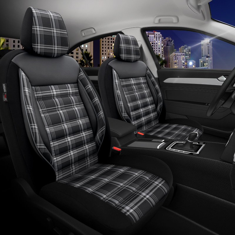 Universele Stoffen Stoelhoezenset 'Sports' Zwart/Grijs - 11-delig - geschikt voor Side-Airbags
