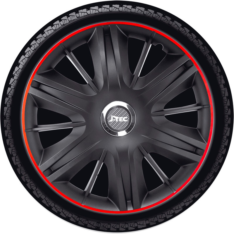 4-Delige J-Tec Wieldoppenset Maximus GTR 13-inch zwart/rood + chroom ring
