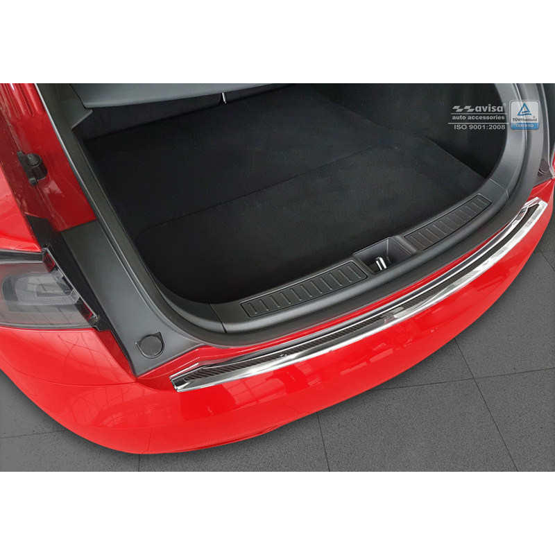 RVS Achterbumperprotector 'Deluxe'  Tesla Model S 2012-2016 & Facelift 2016- Chroom/Zwart Carbon