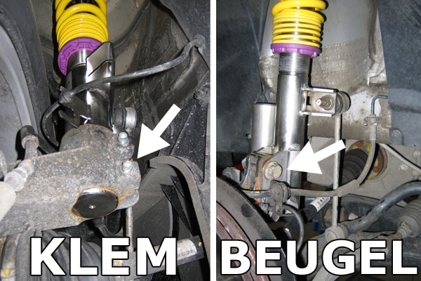 Schroefset KW V1 inox VW Transporter T6 geen DDC, Met beugel-bevestiging op de voorpoten