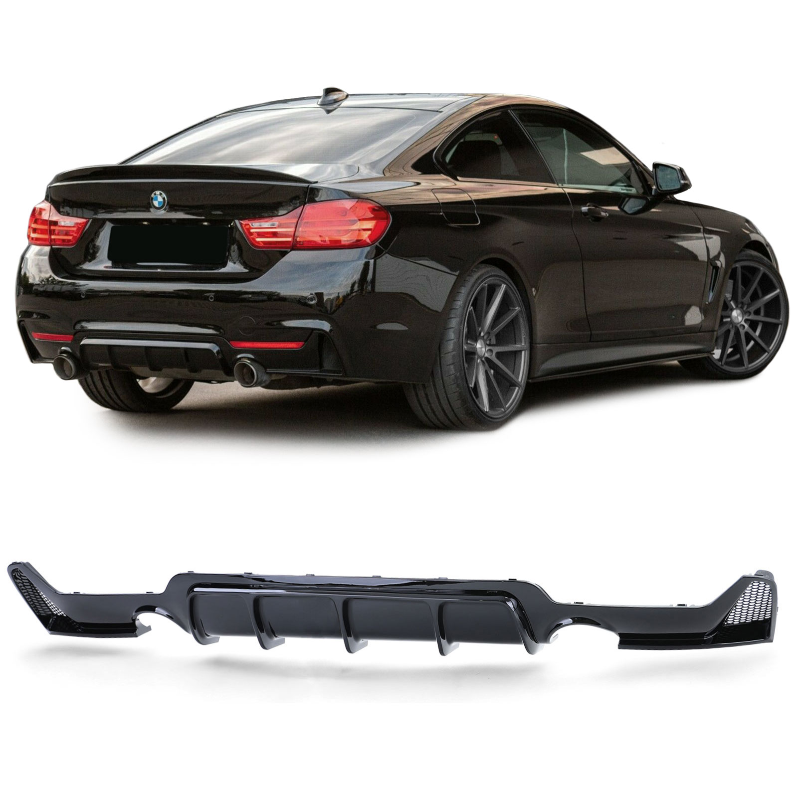 Diffusor BMW 4-serie F32 / F36 2013- Glans Zwart M-Pakket Duplex