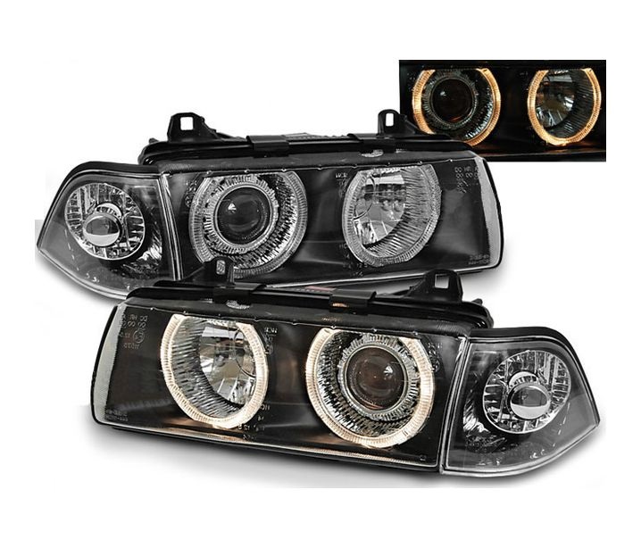 Faros BMW E36 coupe Angel Eyes cromo