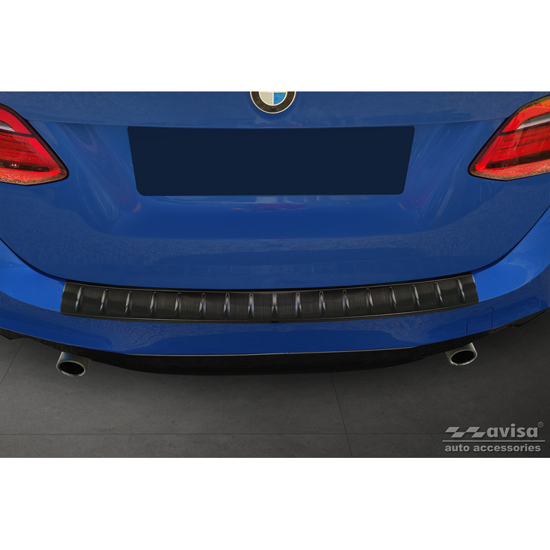 Zwart RVS Achterbumperprotector  BMW 2 Active Tourer F45 2013-2021 met M-Pakket 'Ribs'
