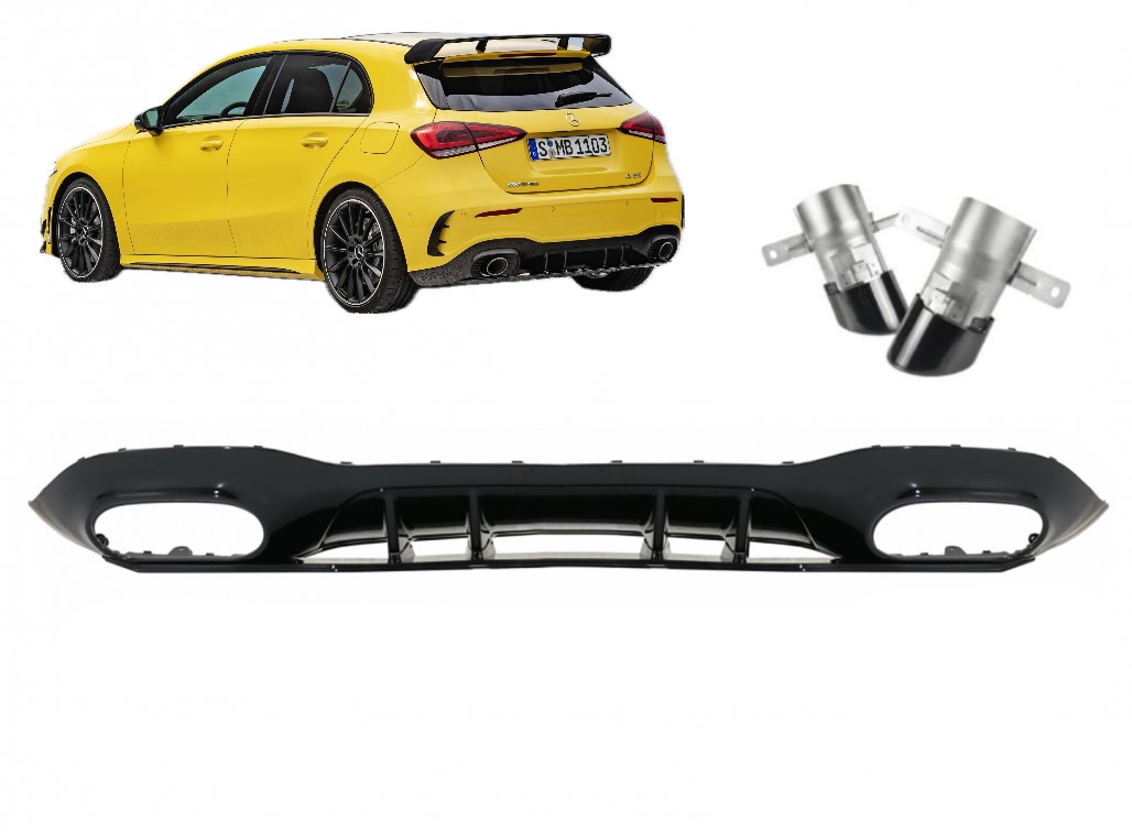 Diffusor Mercedes A klasse W177 A35 Look Glans Zwart Sierstukken