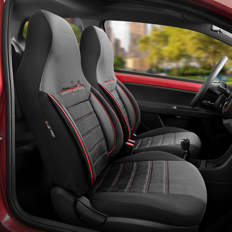 Universele Velours/Stoffen 'CityBug' Stoelhoezenset 'Comfortline' Zwart/Rood - 9-delig - geschikt voor Side-Airbags