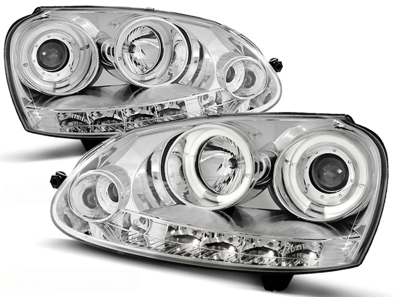 Faros VW Golf V Angel Eyes + LED cromo