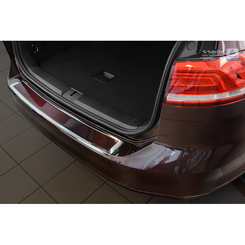 RVS Achterbumperprotector 'Deluxe'  Volkswagen Passat 3G Variant 2014-2023 Chroom/Rood-Zwart Carbon
