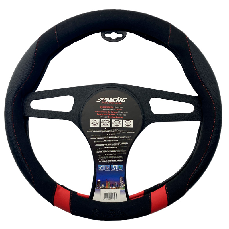Simoni Racing Stuurwielhoes Good Vibe R - Zwart Eco-Leder/Microvezel/Carbon Look + Rode Accenten - 37-39cm