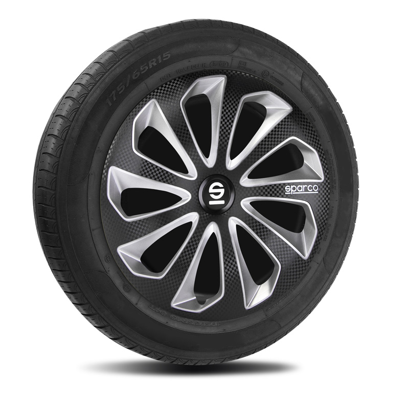 Sparco Wieldoppen Sicilia - 16-inch - Zwart/Zilver/Carbon - Set van 4 stuks
