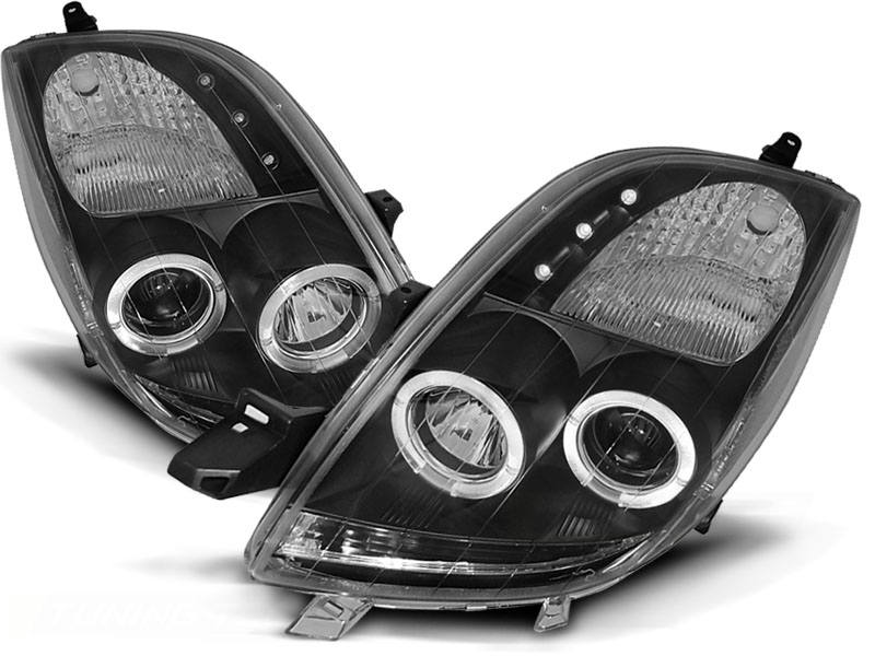 Faros Toyota Yaris Angel Eyes clear black 06-09