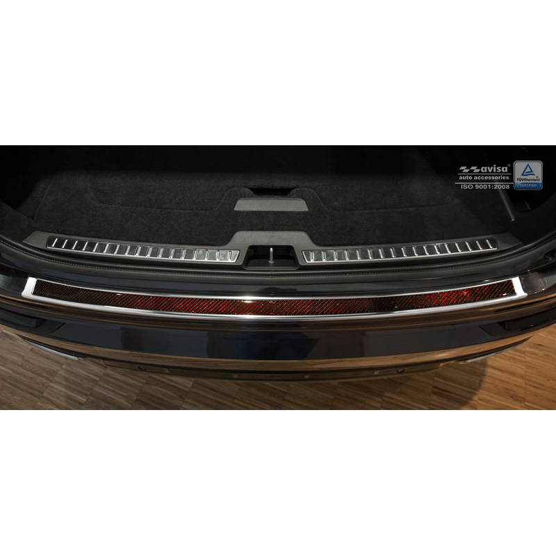 RVS Achterbumperprotector 'Deluxe'  Volvo XC90 2015-2019 & alle Facelift modellen Chroom/Rood-Zwart Carbon