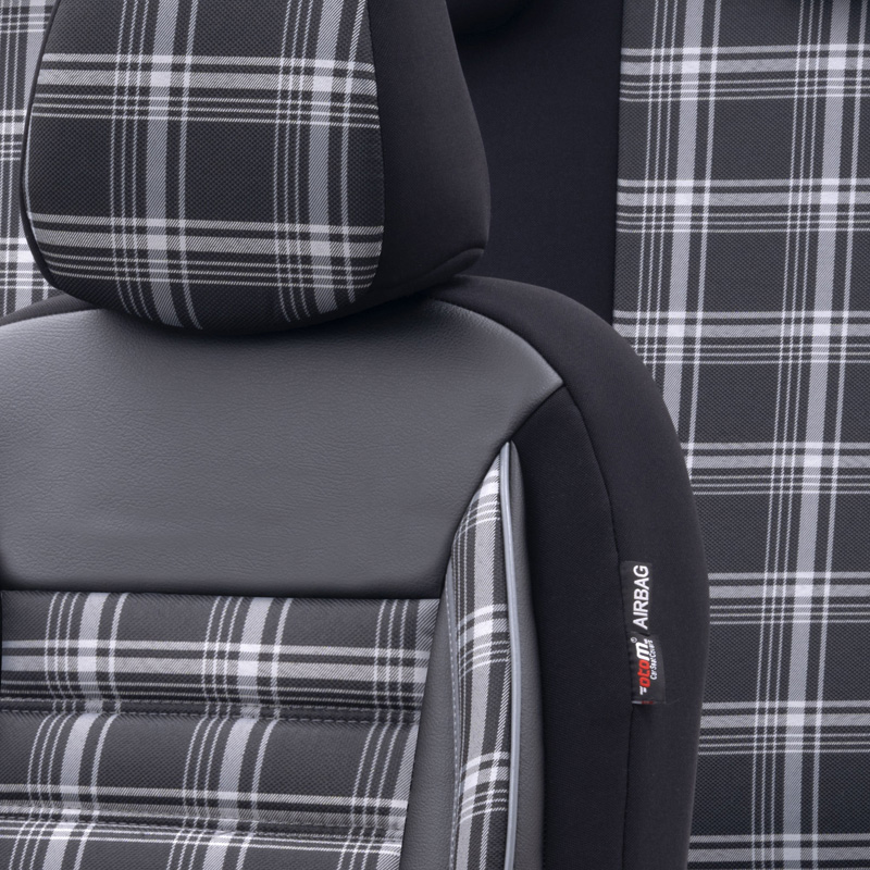 Universele Stoffen Stoelhoezenset 'Sports' Zwart/Grijs - 11-delig - geschikt voor Side-Airbags