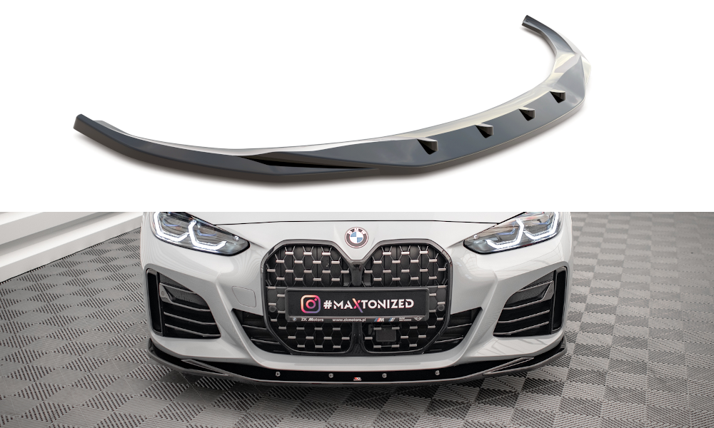Voorspoiler V.3 BMW 4 Serie & i4 Gran Coupe M Pakket G26 Maxton Glans Zwart