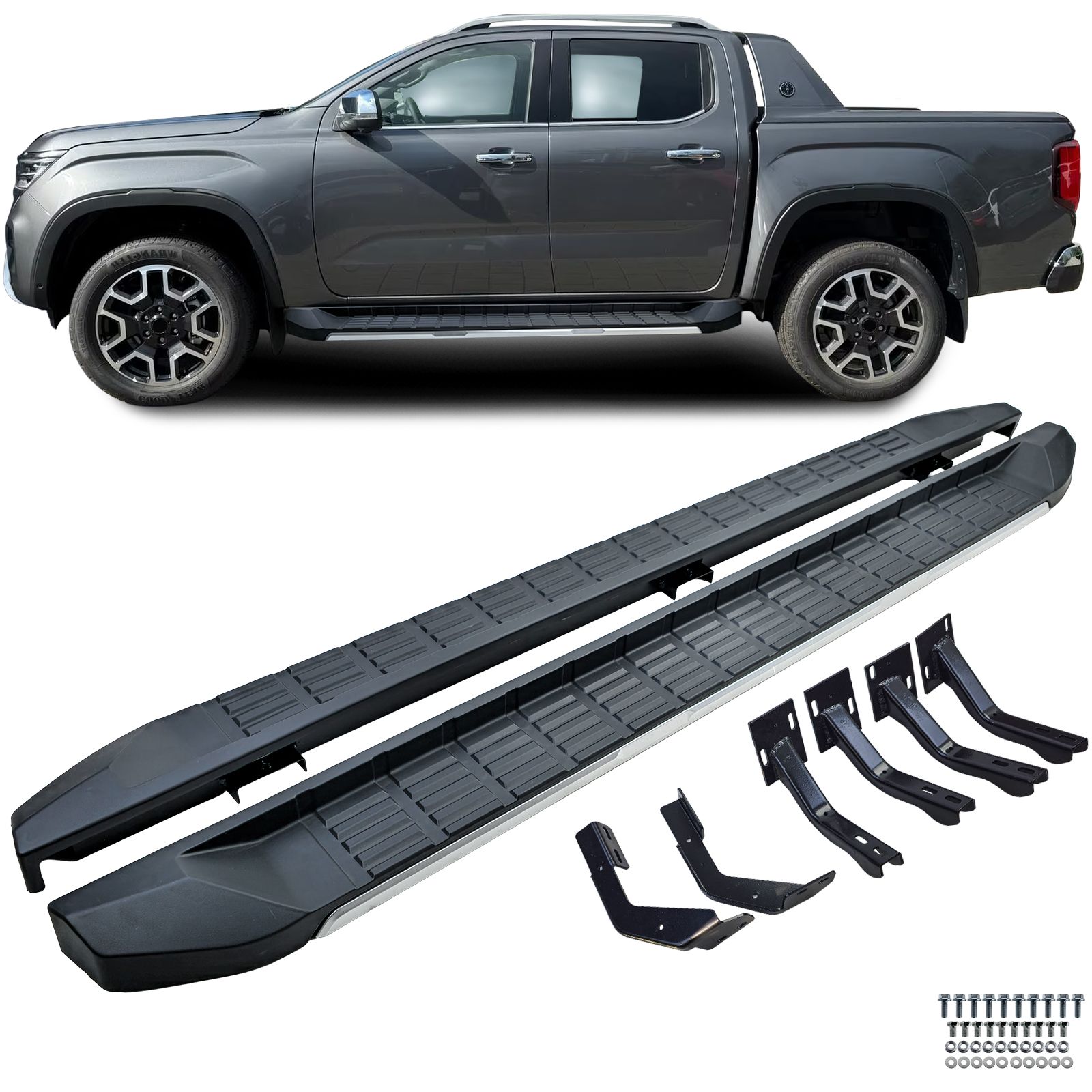 Treeplanken voor Volkswagen Amarok Doublecab 10-22 OE look aluminium zwart